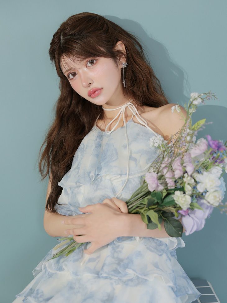 ROBE de FLEURS ローブドフルール シアーローズティアードワンピース ミニドレス fm4502