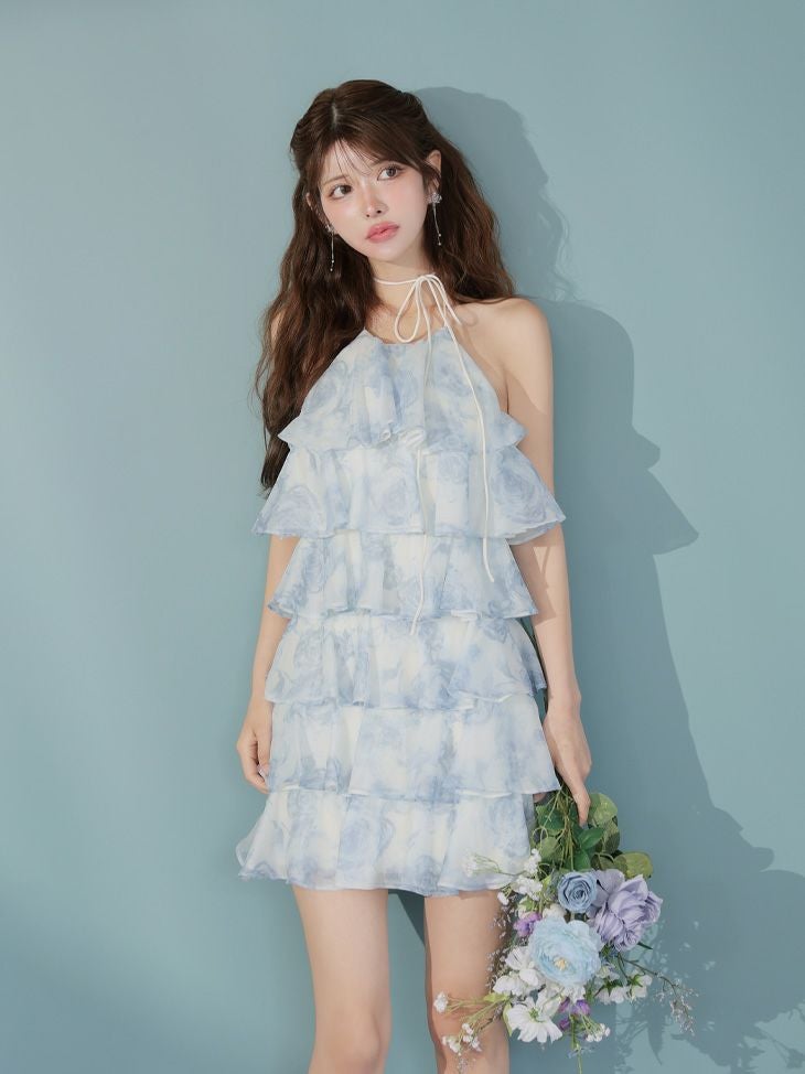 ROBE de FLEURS ローブドフルール シアーローズティアードワンピース ミニドレス fm4502