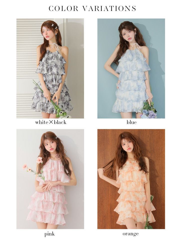 ROBE de FLEURS ローブドフルール シアーローズティアードワンピース ミニドレス fm4502