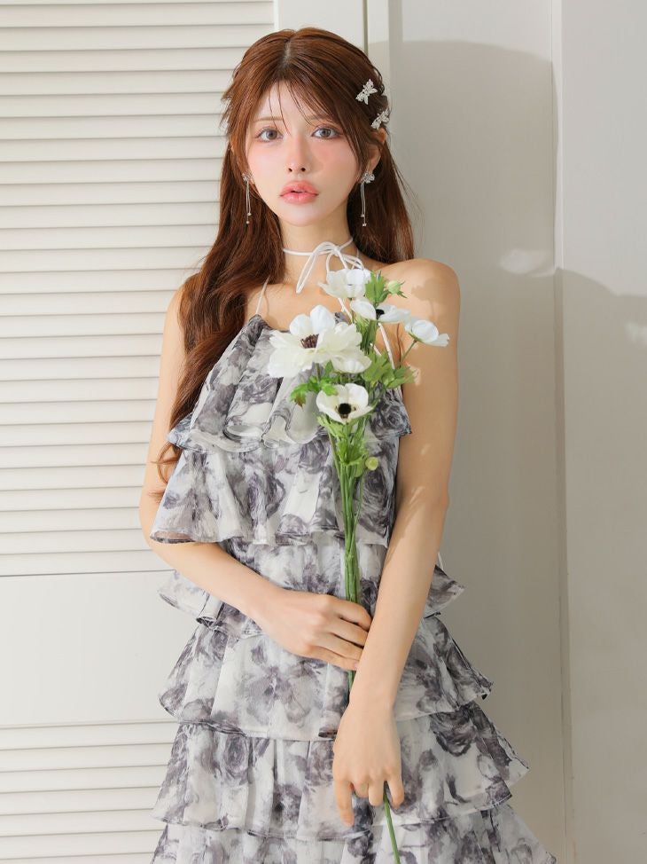 ROBE de FLEURS ローブドフルール シアーローズティアードワンピース ミニドレス fm4502-c