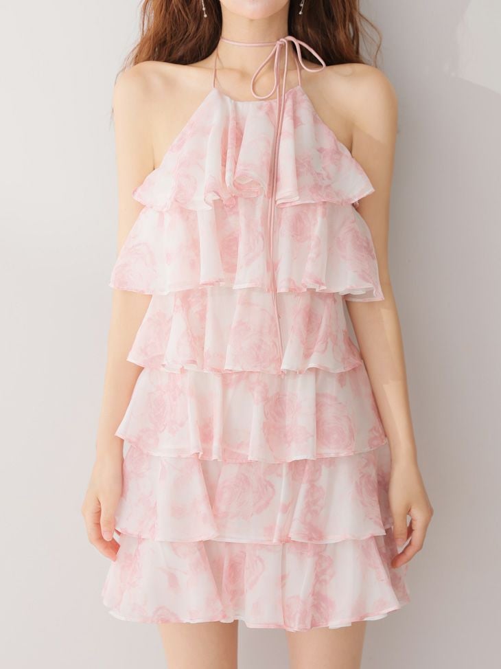 ROBE de FLEURS ローブドフルール シアーローズティアードワンピース ミニドレス fm4502-c