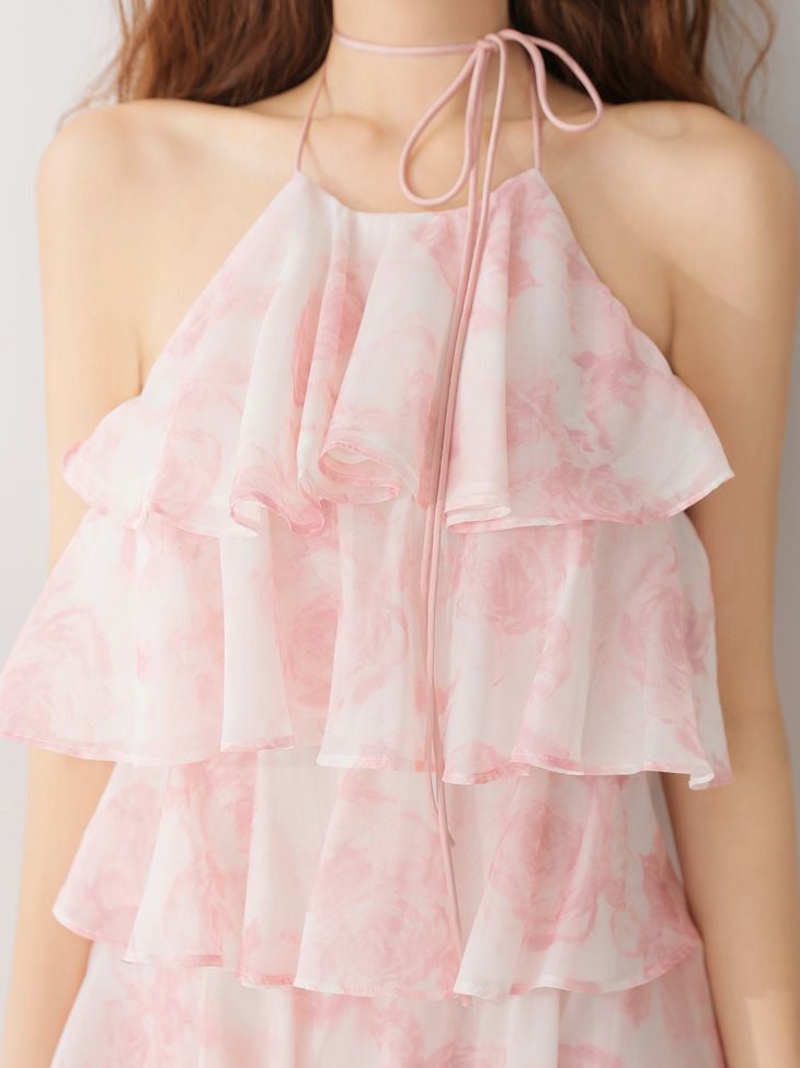 ROBE de FLEURS ローブドフルール シアーローズティアードワンピース ミニドレス fm4502-c