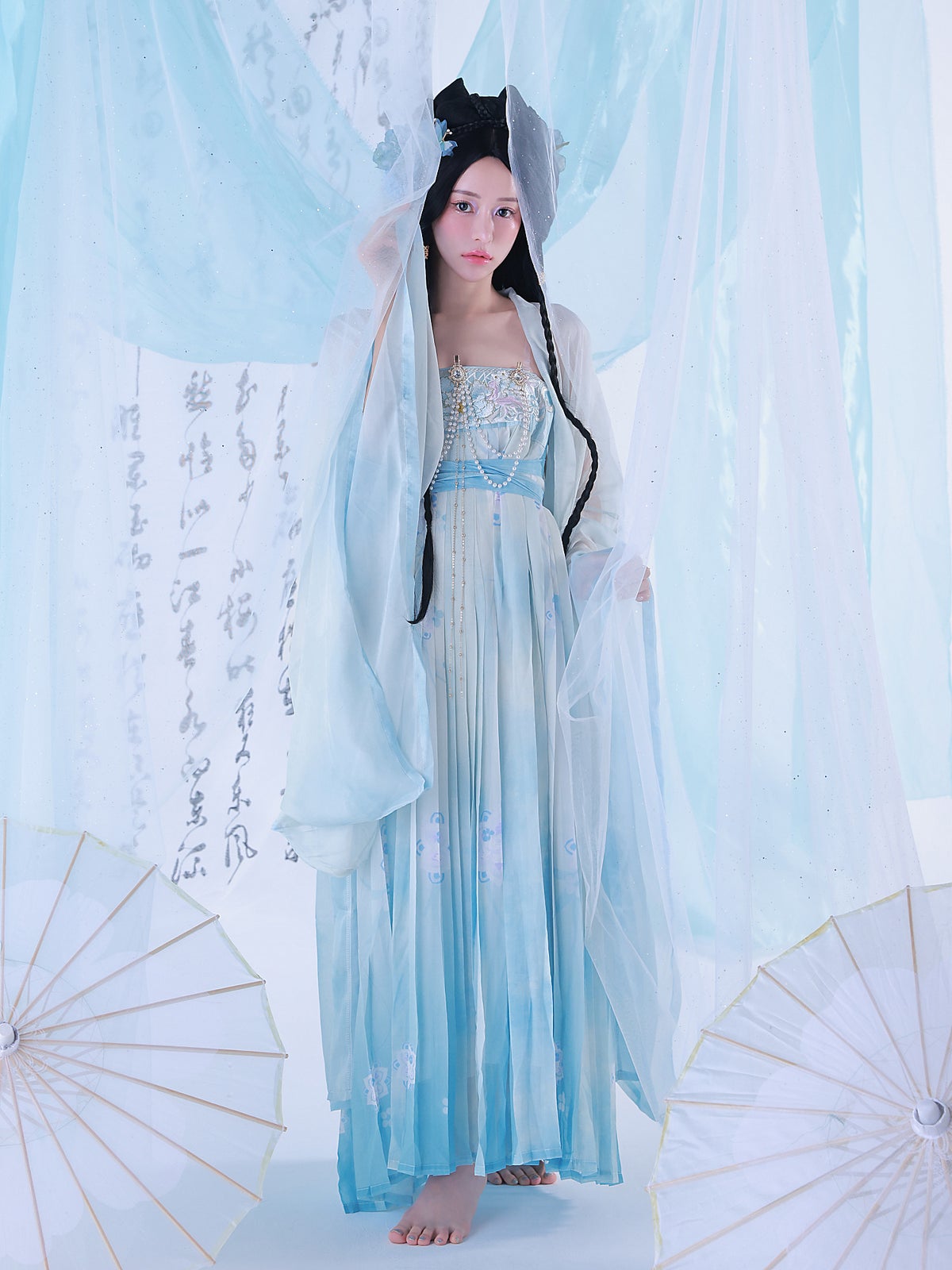 【3点セット】青梅｜中国コスプレ・漢服衣装 ブルー vcsot-25039-ja