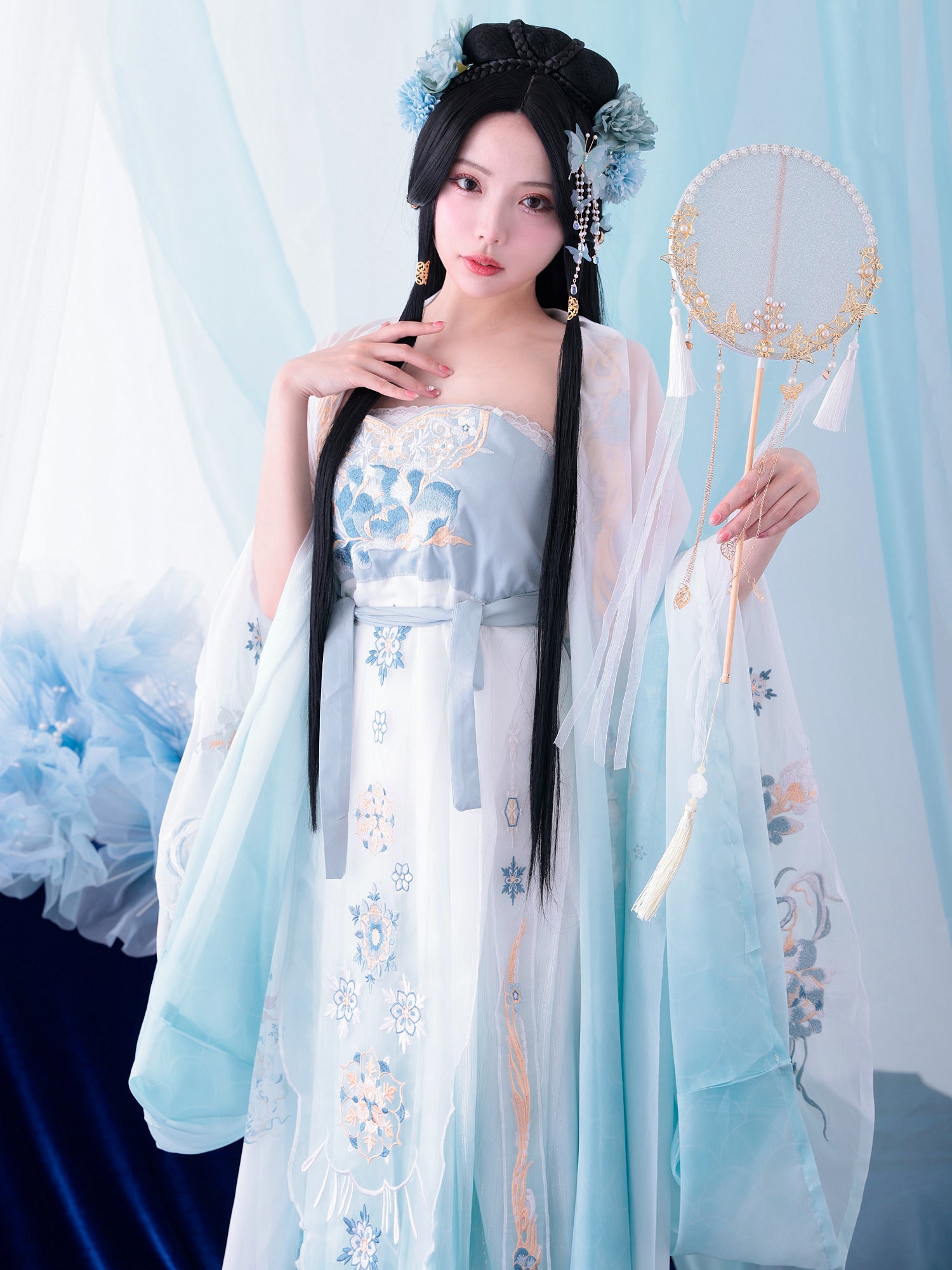 【3点セット】霜華雪｜天女風 中国漢服コスプレ衣装 ブルー vcsot-25040-ja
