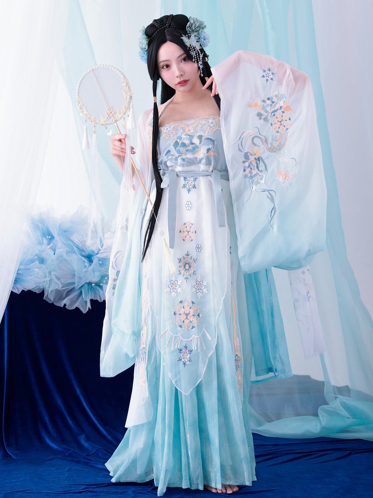 【3点セット】霜華雪｜天女風 中国漢服コスプレ衣装 ブルー vcsot-25040-ja