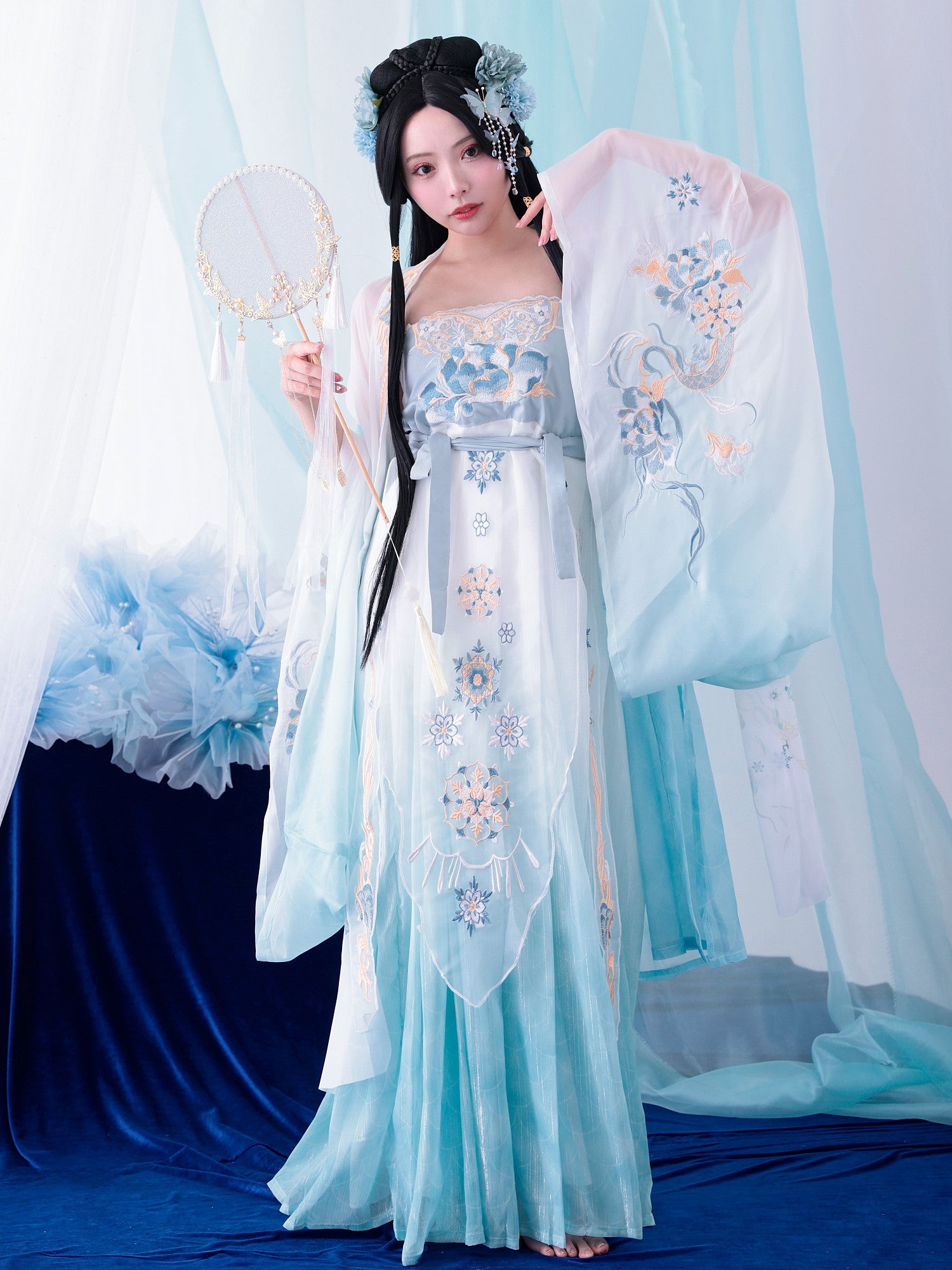 【3点セット】霜華雪｜天女風 中国漢服コスプレ衣装 ブルー vcsot-25040-ja