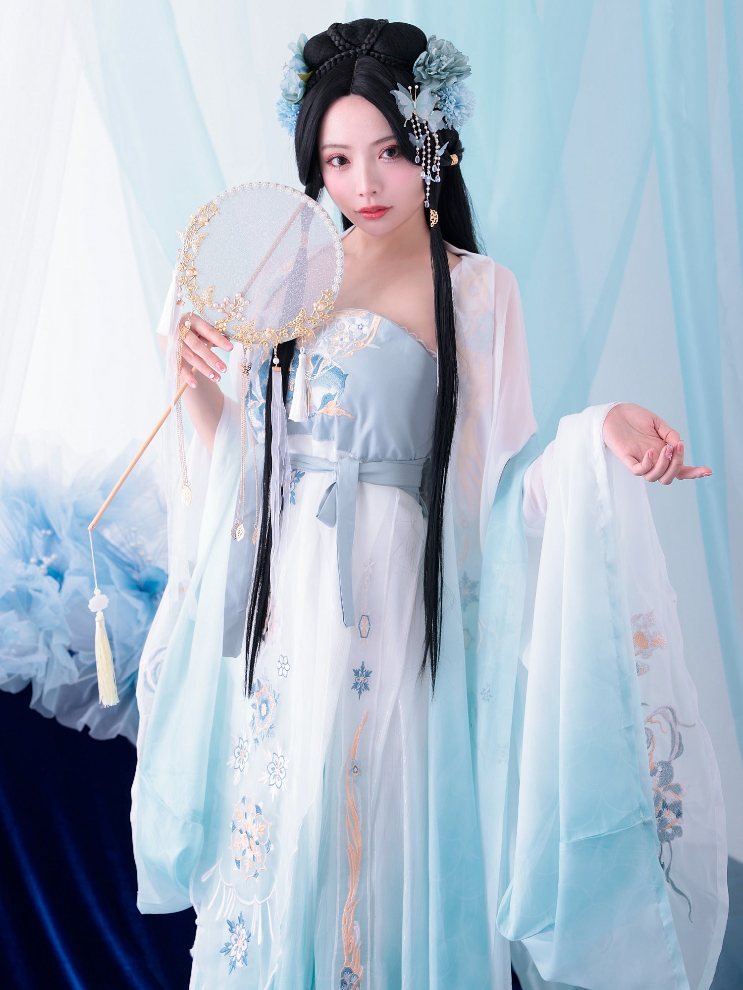 【3点セット】霜華雪｜天女風 中国漢服コスプレ衣装 ブルー vcsot-25040-ja