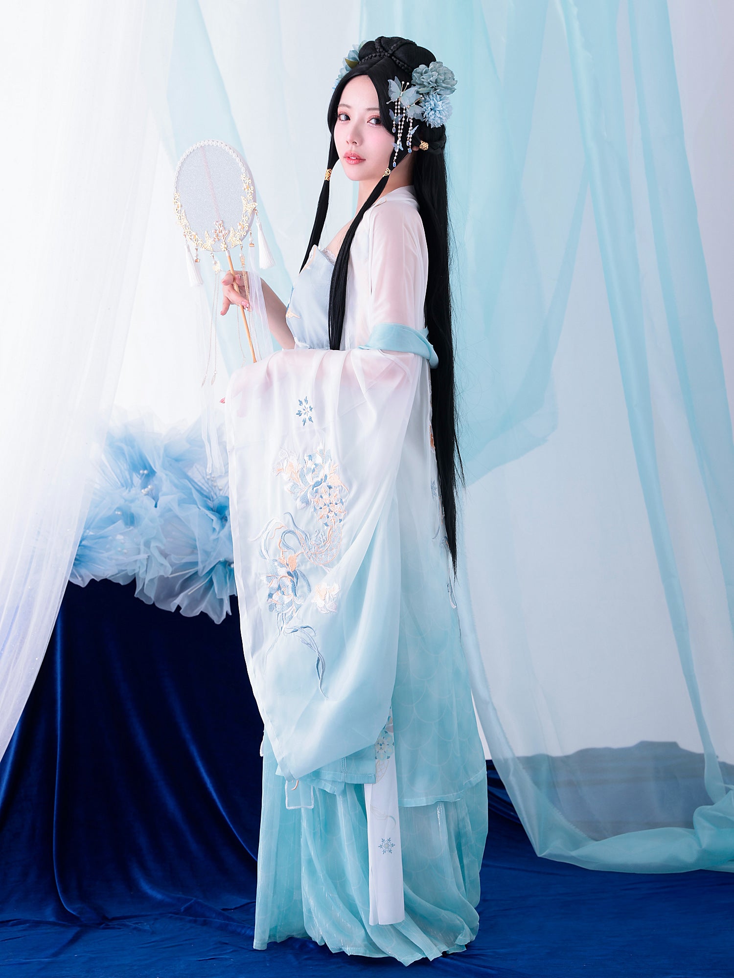 【3点セット】霜華雪｜天女風 中国漢服コスプレ衣装 ブルー vcsot-25040-ja