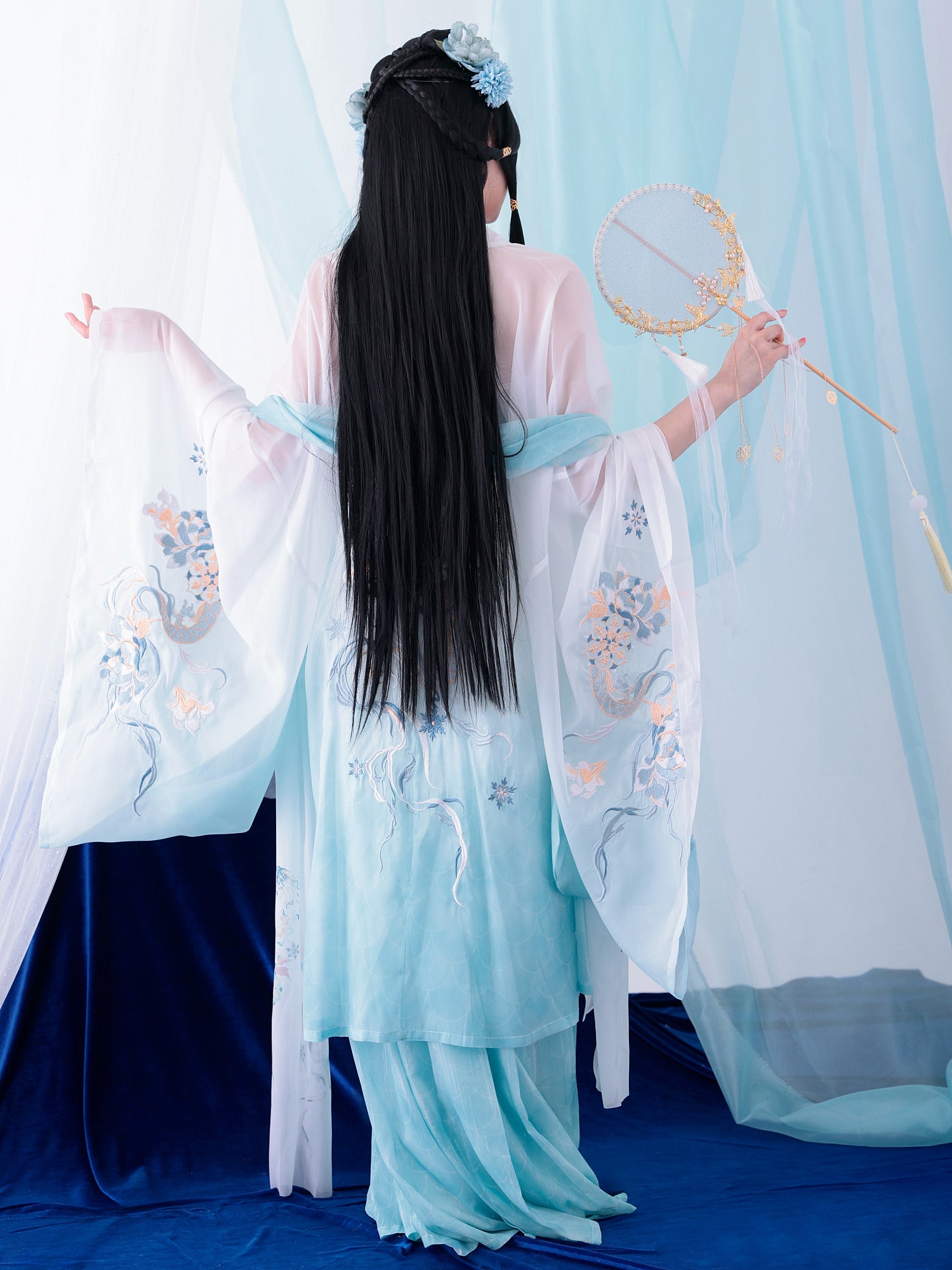 【3点セット】霜華雪｜天女風 中国漢服コスプレ衣装 ブルー vcsot-25040-ja