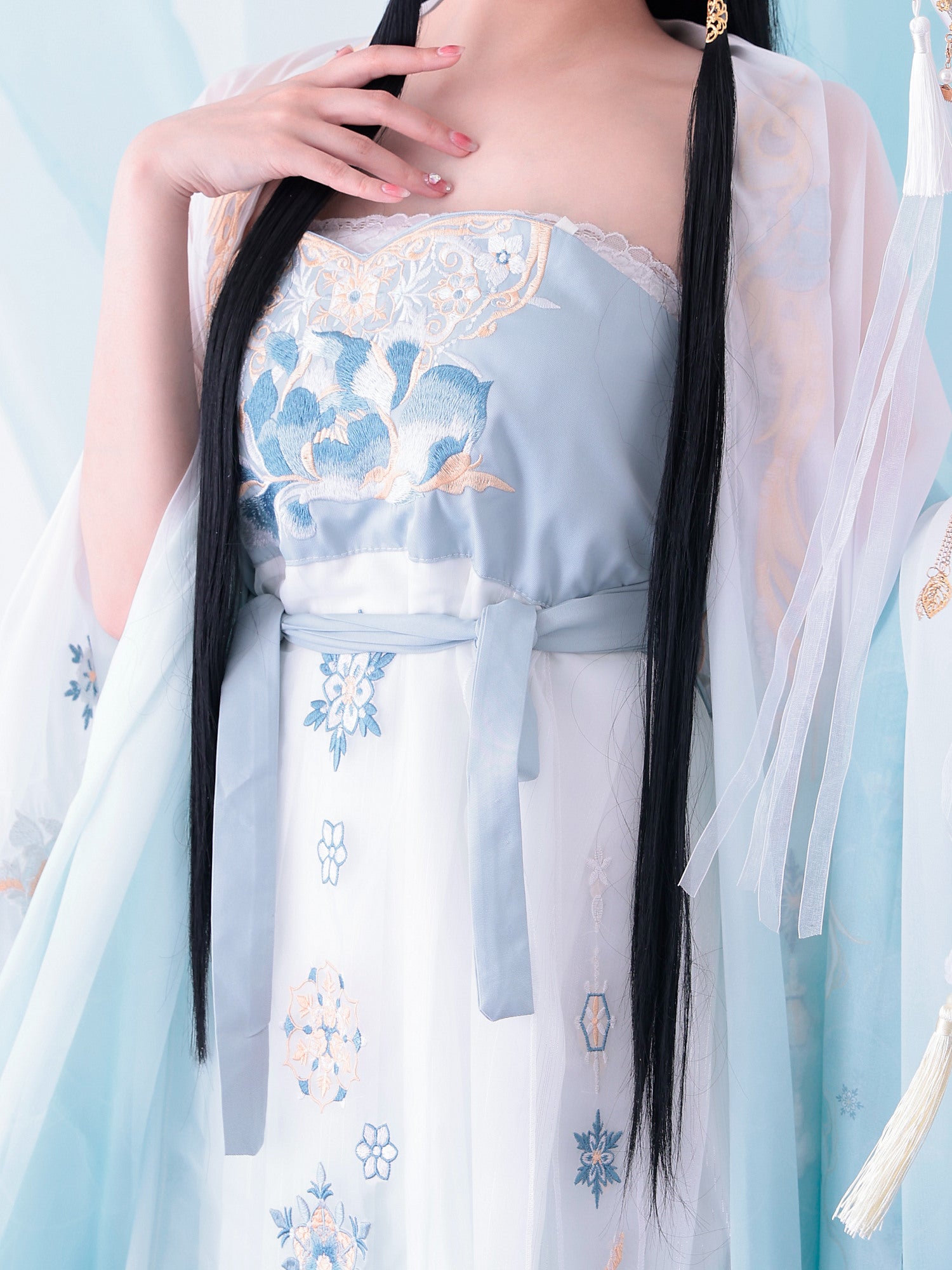 【3点セット】霜華雪｜天女風 中国漢服コスプレ衣装 ブルー vcsot-25040-ja