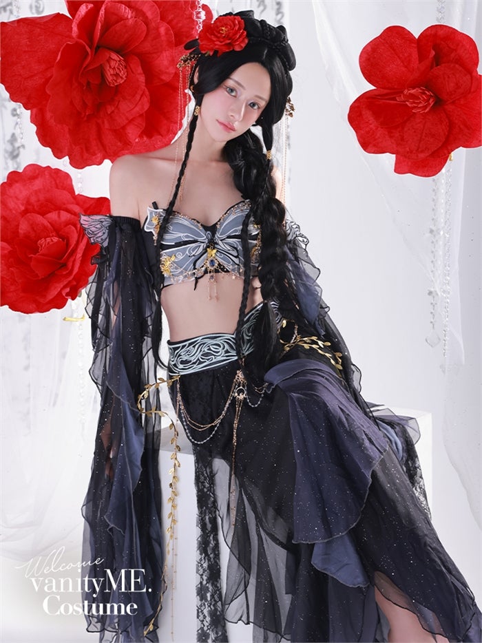 【5点セット】九天玄女｜天女風 中国漢服コスプレ アラビアンテイスト衣装 ブラック vcsot-25041-1