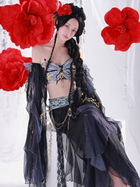 【5点セット】九天玄女｜天女風 中国漢服コスプレ アラビアンテイスト衣装 ブラック vcsot-25041-1