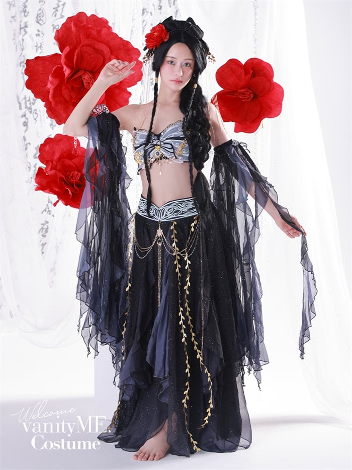 【5点セット】九天玄女｜天女風 中国漢服コスプレ アラビアンテイスト衣装 ブラック vcsot-25041-1