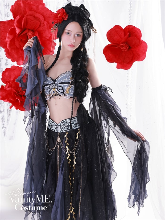 【5点セット】九天玄女｜天女風 中国漢服コスプレ アラビアンテイスト衣装 ブラック vcsot-25041-1