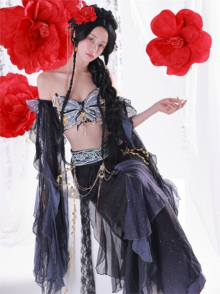 【5点セット】九天玄女｜天女風 中国漢服コスプレ アラビアンテイスト衣装 ブラック vcsot-25041-1