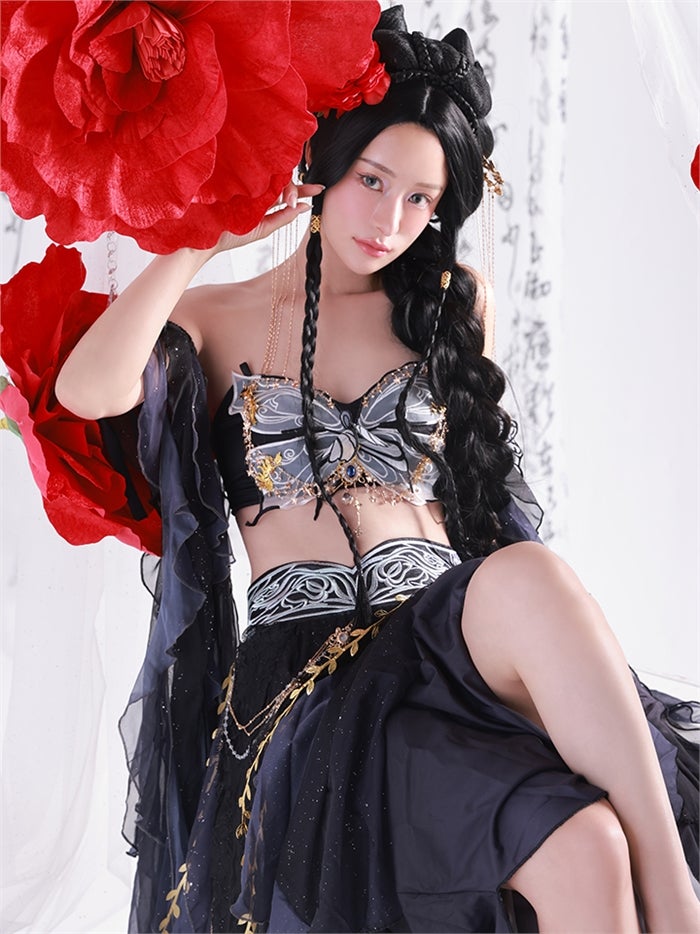 【5点セット】九天玄女｜天女風 中国漢服コスプレ アラビアンテイスト衣装 ブラック vcsot-25041-1