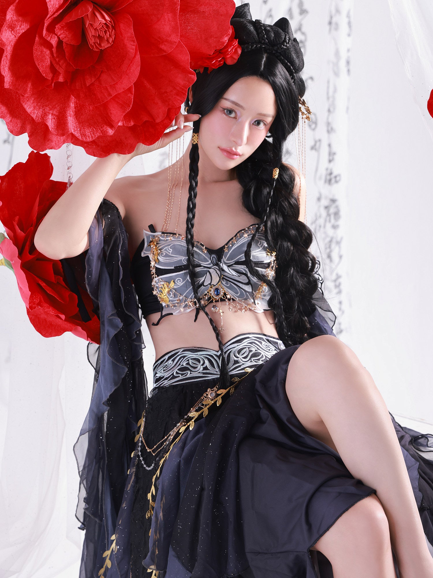 【5点セット】九天玄女｜天女風 中国漢服コスプレ アラビアンテイスト衣装 ブラック vcsot-25041-1
