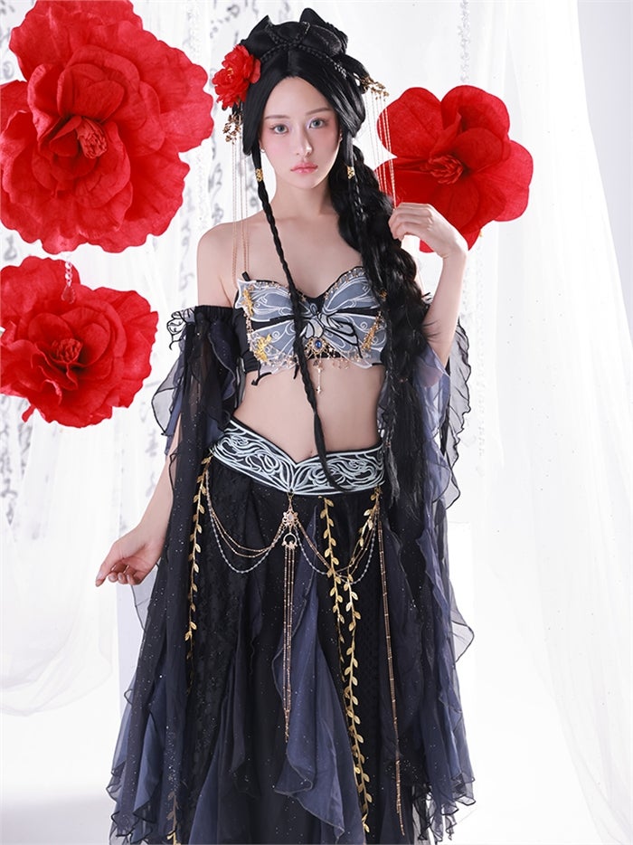 【5点セット】九天玄女｜天女風 中国漢服コスプレ アラビアンテイスト衣装 ブラック vcsot-25041-1