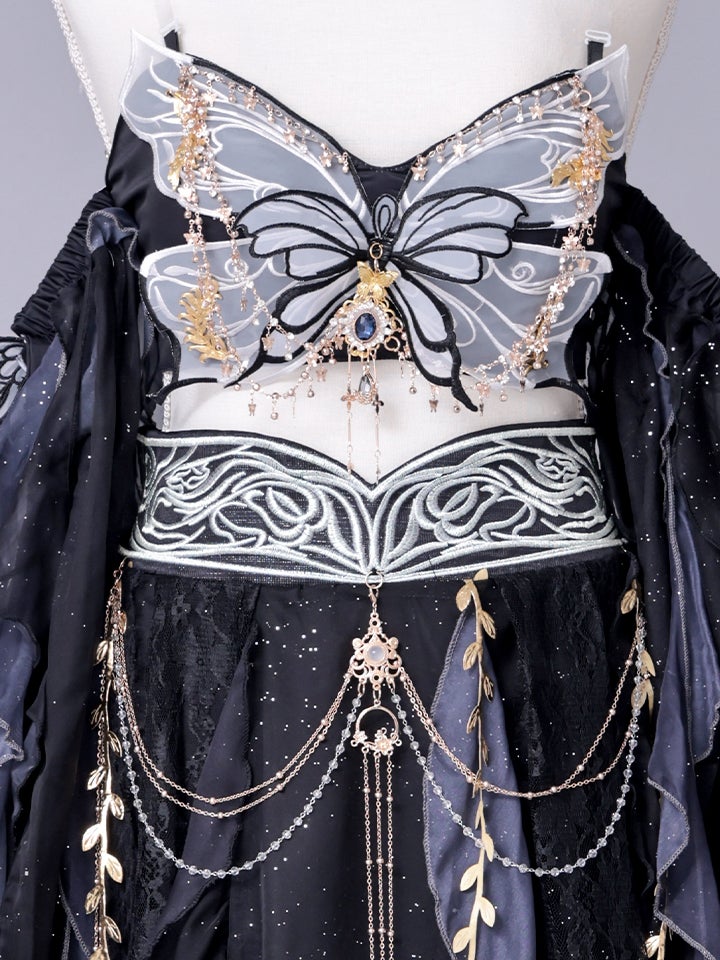 【5点セット】九天玄女｜天女風 中国漢服コスプレ アラビアンテイスト衣装 ブラック vcsot-25041-1