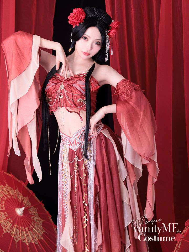 【5点セット】舞｜天女風 中国漢服コスプレ アラビアンテイスト衣装 レッド vcsot-25041-2