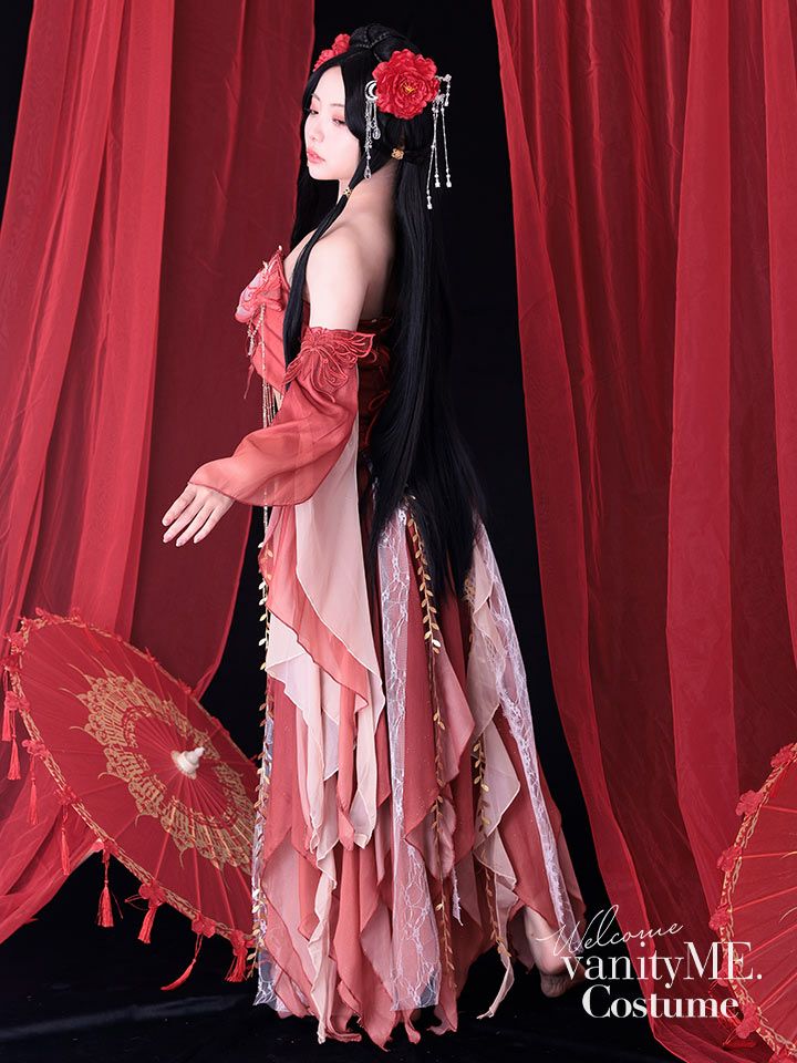 【5点セット】舞｜天女風 中国漢服コスプレ アラビアンテイスト衣装 レッド vcsot-25041-2