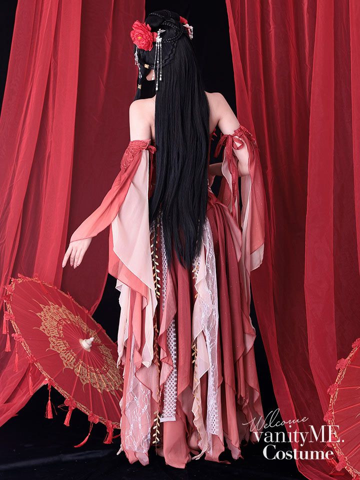 【5点セット】舞｜天女風 中国漢服コスプレ アラビアンテイスト衣装 レッド vcsot-25041-2