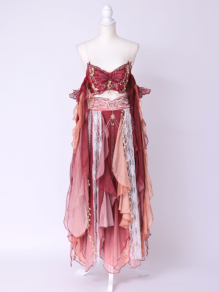 【5点セット】舞｜天女風 中国漢服コスプレ アラビアンテイスト衣装 レッド vcsot-25041-2