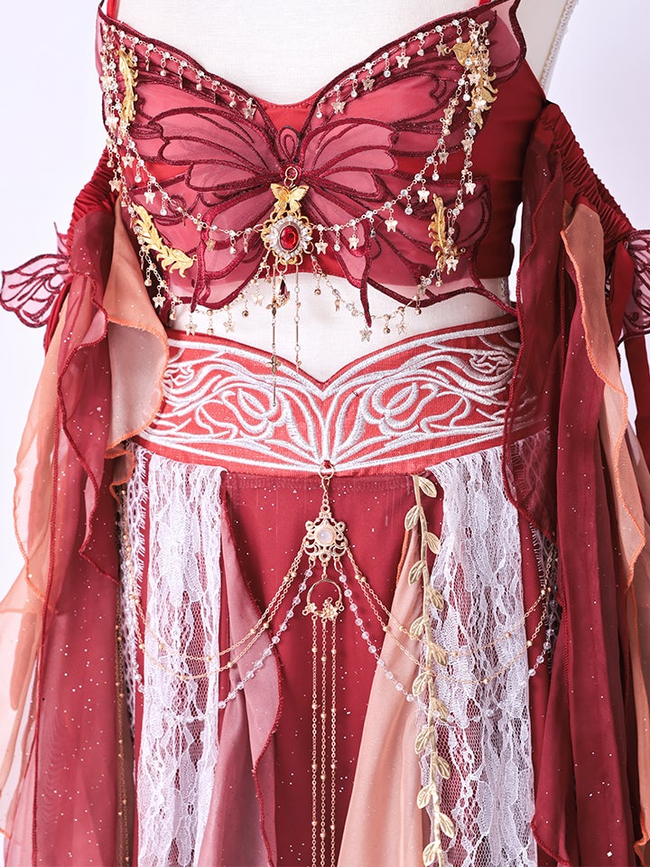 【5点セット】舞｜天女風 中国漢服コスプレ アラビアンテイスト衣装 レッド vcsot-25041-2