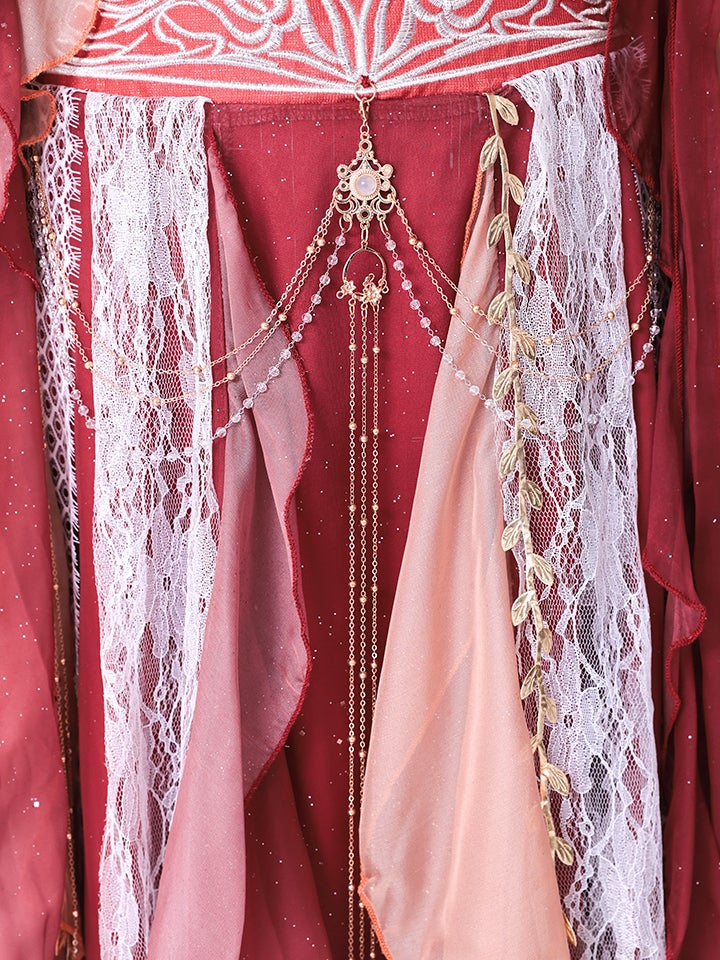 【5点セット】舞｜天女風 中国漢服コスプレ アラビアンテイスト衣装 レッド vcsot-25041-2