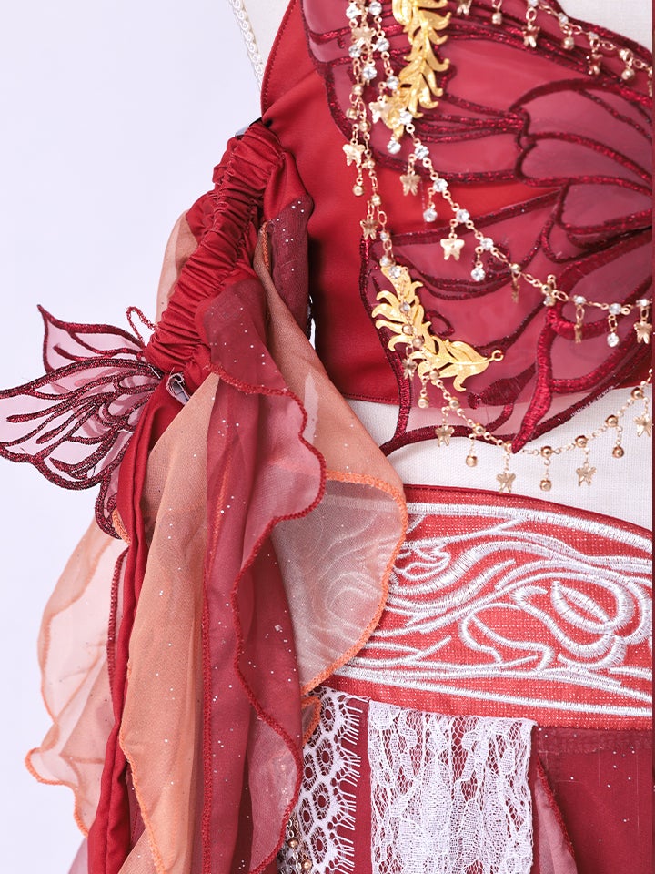 【5点セット】舞｜天女風 中国漢服コスプレ アラビアンテイスト衣装 レッド vcsot-25041-2