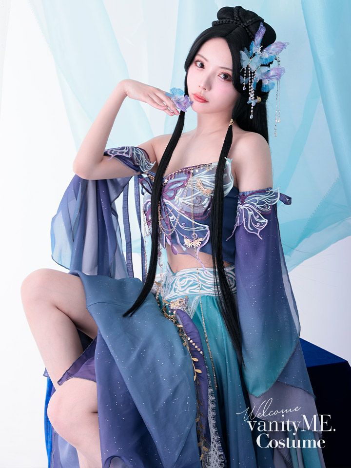 【5点セット】異世界｜天女風 中国漢服コスプレ アラビアンテイスト衣装 ブルー vcsot-25041-3