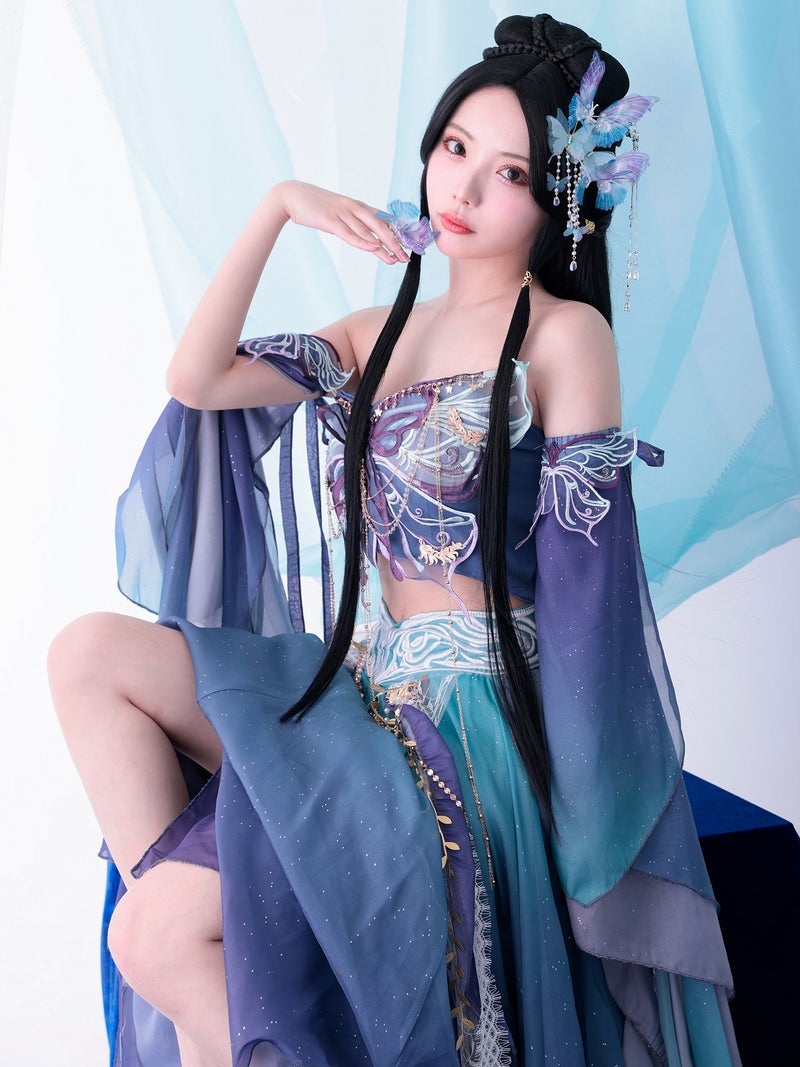 【5点セット】異世界｜天女風 中国漢服コスプレ アラビアンテイスト衣装 ブルー vcsot-25041-3