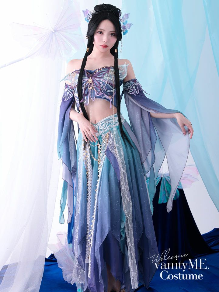 【5点セット】異世界｜天女風 中国漢服コスプレ アラビアンテイスト衣装 ブルー vcsot-25041-3