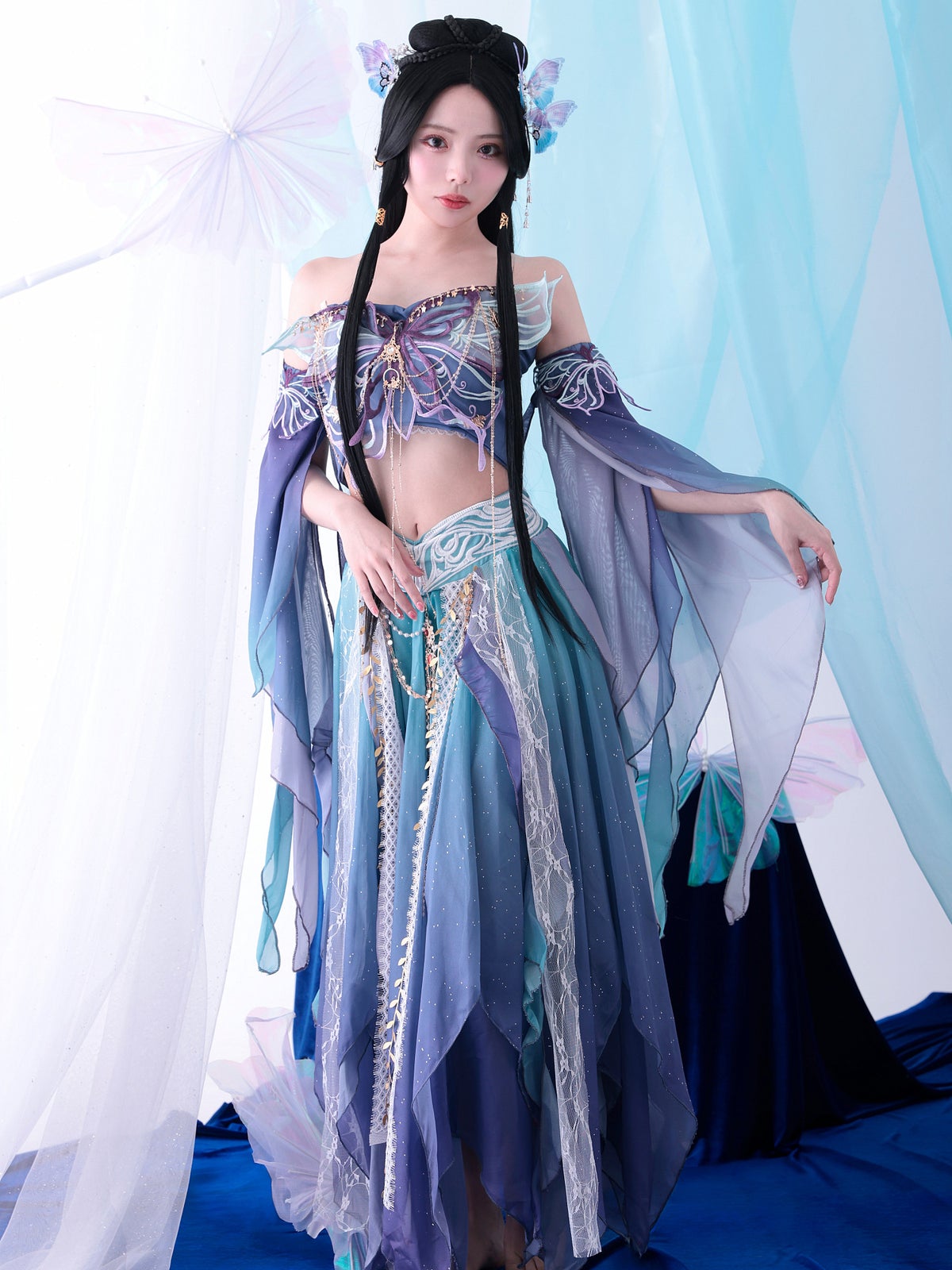 【5点セット】異世界｜天女風 中国漢服コスプレ アラビアンテイスト衣装 ブルー vcsot-25041-3