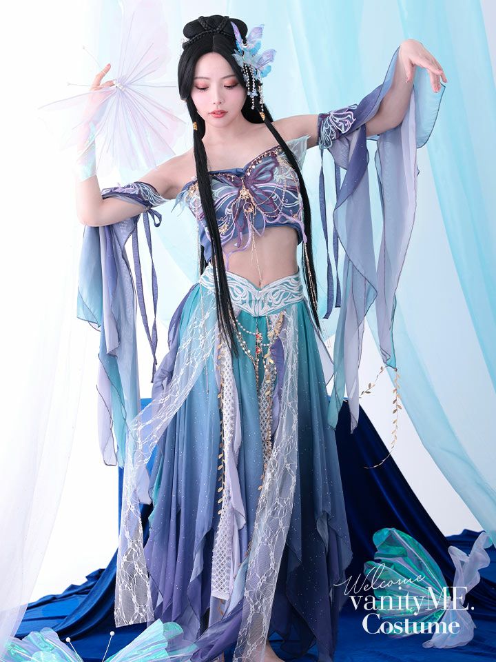 【5点セット】異世界｜天女風 中国漢服コスプレ アラビアンテイスト衣装 ブルー vcsot-25041-3