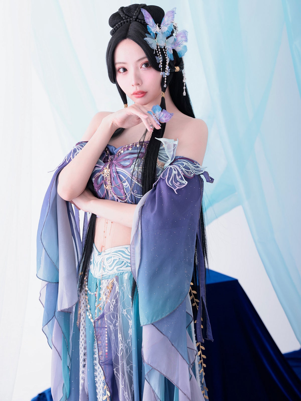 【5点セット】異世界｜天女風 中国漢服コスプレ アラビアンテイスト衣装 ブルー vcsot-25041-3