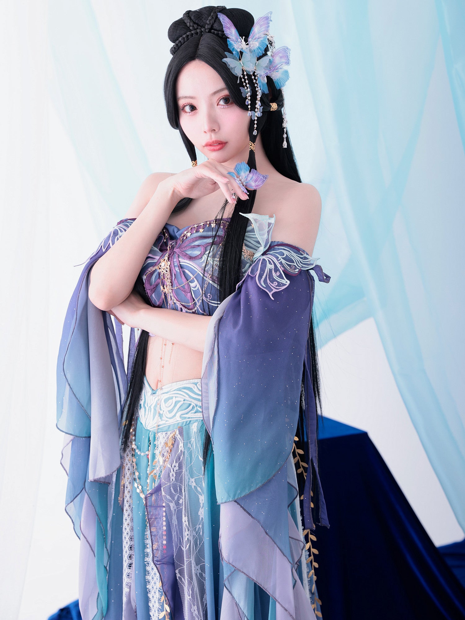 【5点セット】異世界｜天女風 中国漢服コスプレ アラビアンテイスト衣装 ブルー vcsot-25041-3