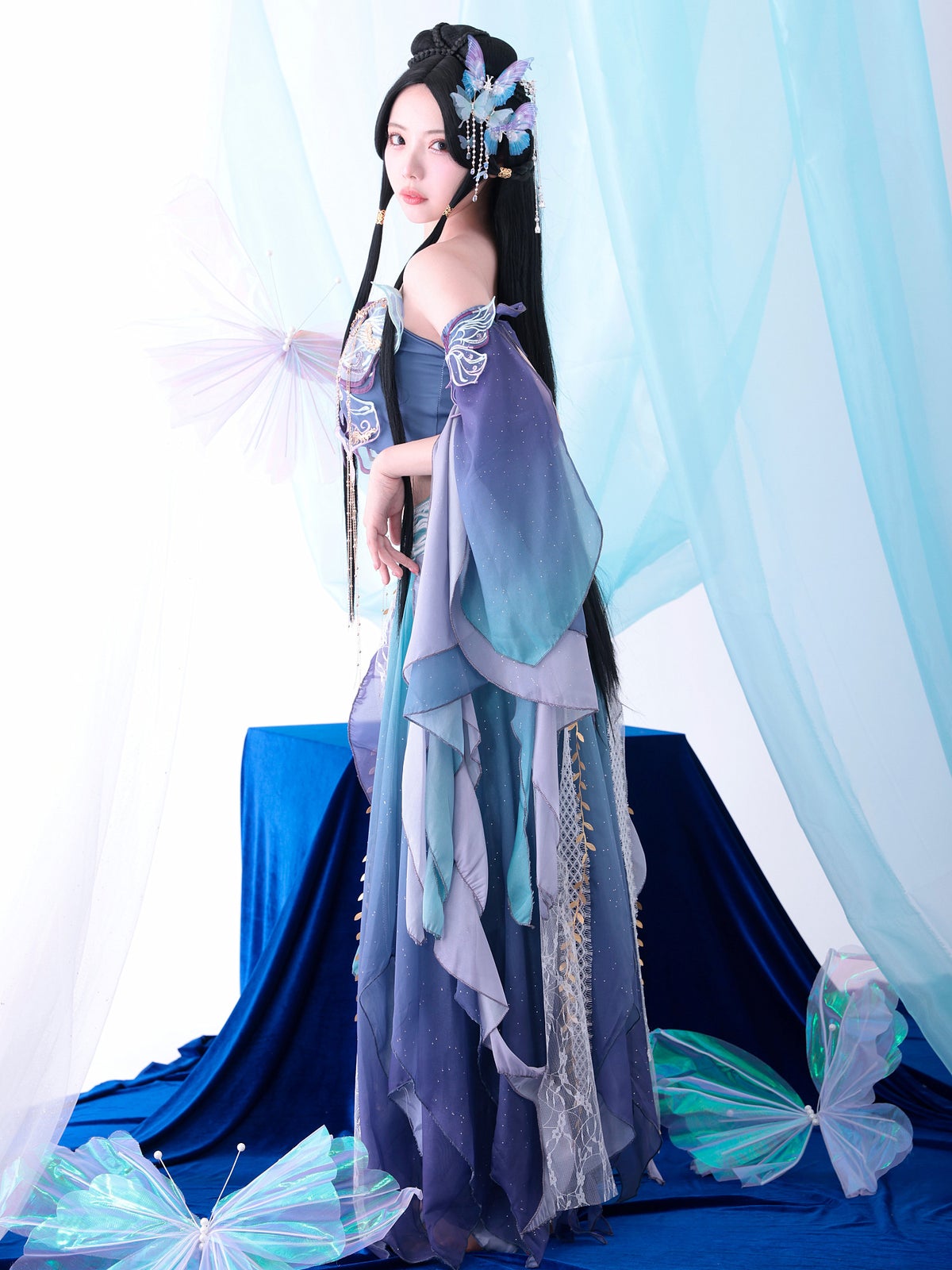 【5点セット】異世界｜天女風 中国漢服コスプレ アラビアンテイスト衣装 ブルー vcsot-25041-3