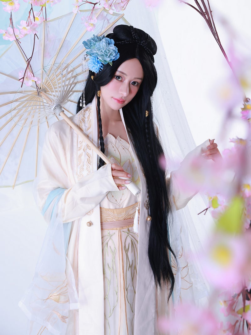 【6点セット】蓮華｜天女風 中国漢服コスプレ衣装 ホワイト vcsot-25042-ja