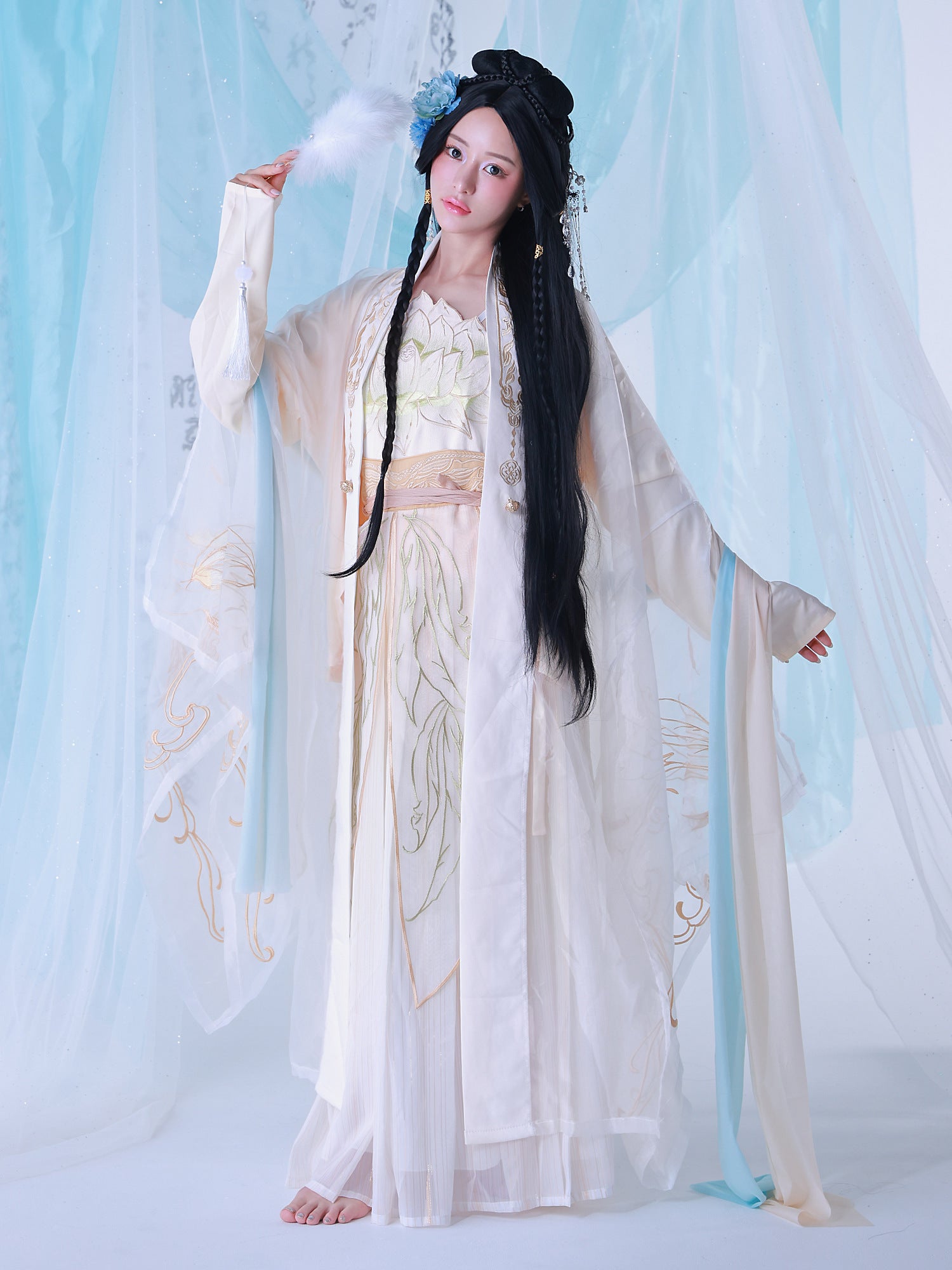 【6点セット】蓮華｜天女風 中国漢服コスプレ衣装 ホワイト vcsot-25042-ja