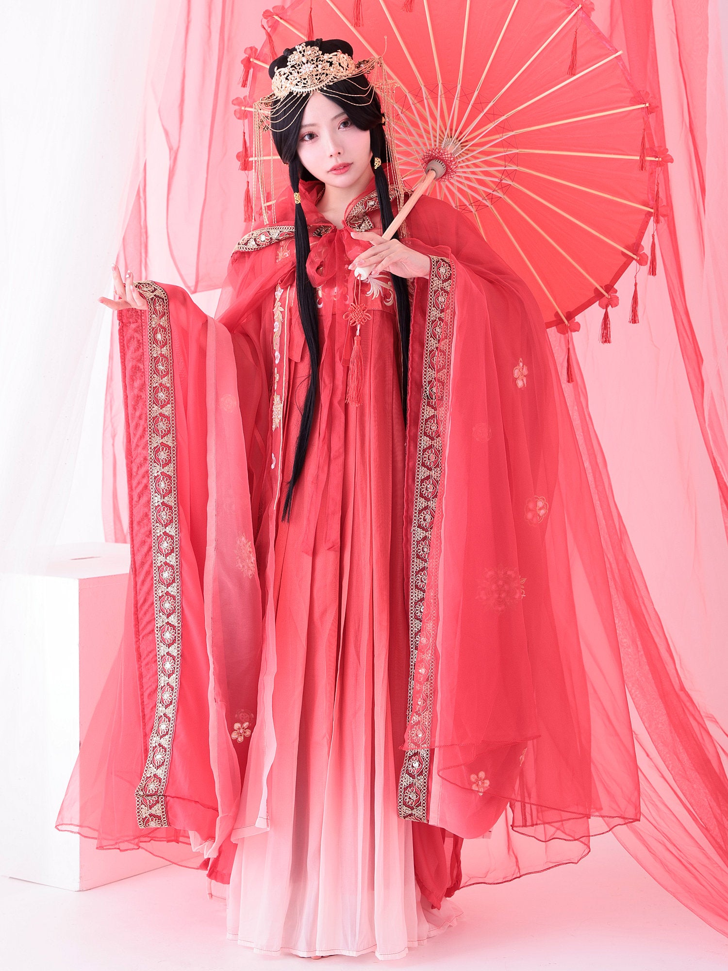 【4点セット】麗華｜中国コスプレ・漢服衣装 レッド vcsot-25044-2-ja