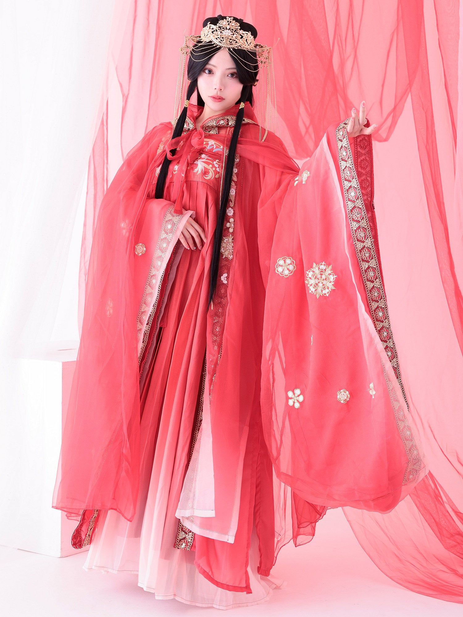 【4点セット】麗華｜中国コスプレ・漢服衣装 レッド vcsot-25044-2-ja