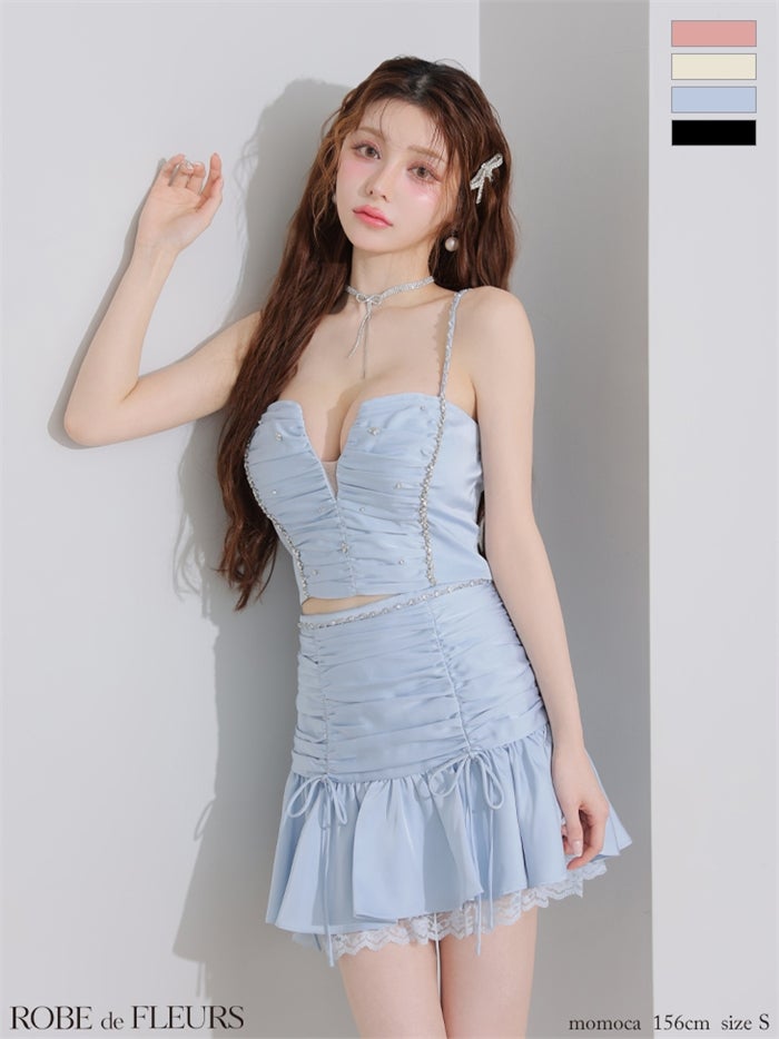 ROBE de FLEURS ローブドフルール 【XSサイズあり】サテンビジューレースセットアップミニキャバドレス fm3598-c