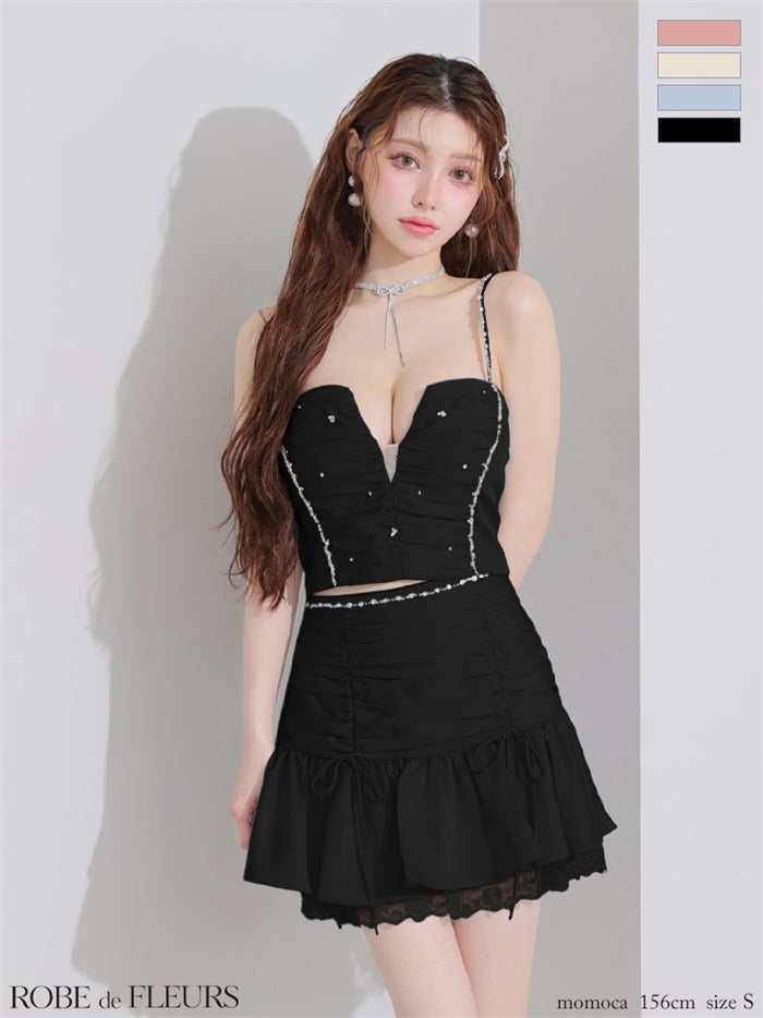 ROBE de FLEURS ローブドフルール 【XSサイズあり】サテンビジューレースセットアップミニキャバドレス fm3598-c