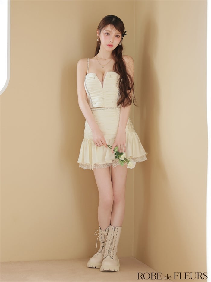 ROBE de FLEURS ローブドフルール 【XSサイズあり】サテンビジューレースセットアップミニキャバドレス fm3598-c