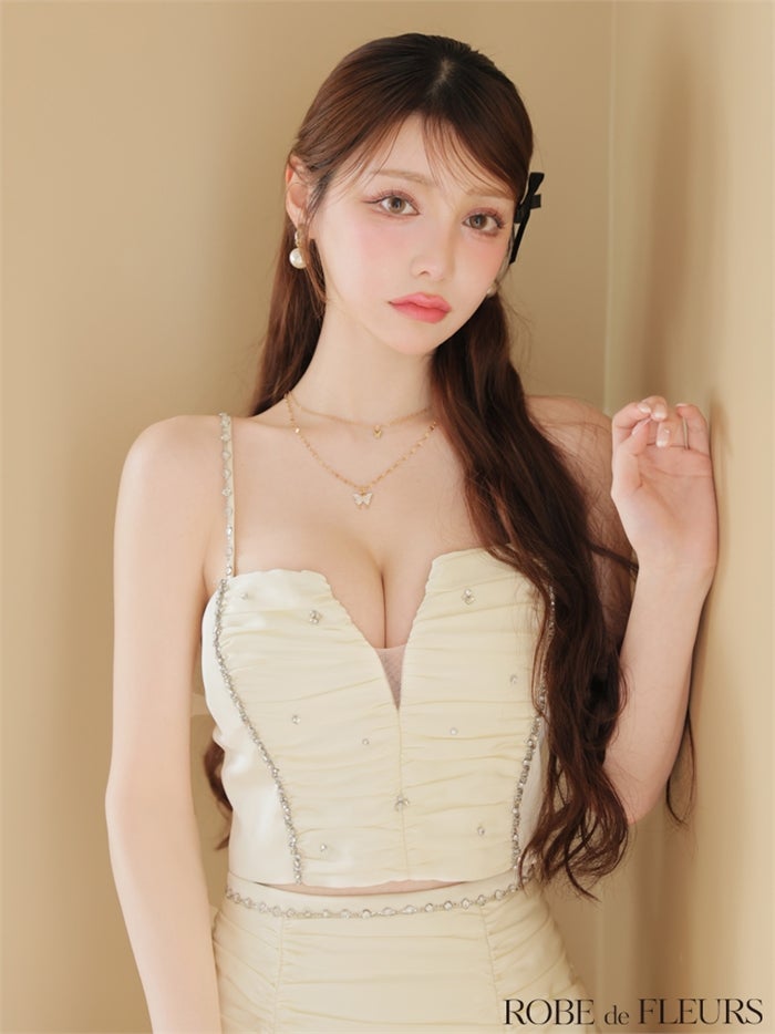 ROBE de FLEURS ローブドフルール 【XSサイズあり】サテンビジューレースセットアップミニキャバドレス fm3598-c