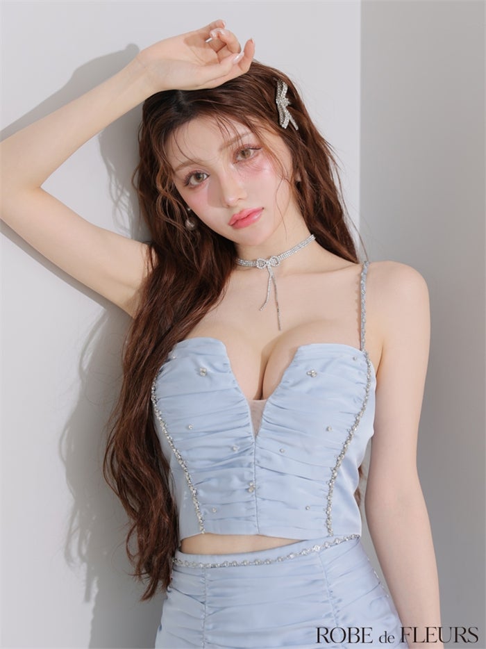 ROBE de FLEURS ローブドフルール 【XSサイズあり】サテンビジューレースセットアップミニキャバドレス fm3598-c