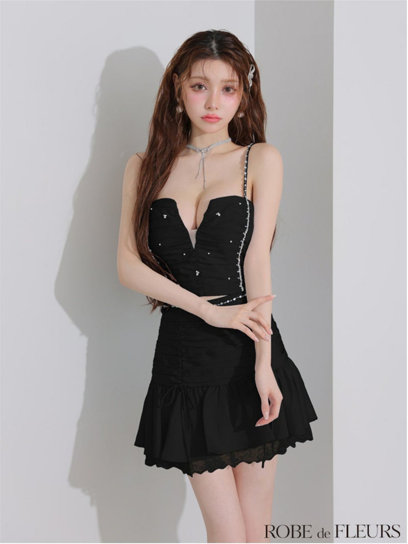 ROBE de FLEURS ローブドフルール サテンビジューレースセットアップミニキャバドレス fm3598-c