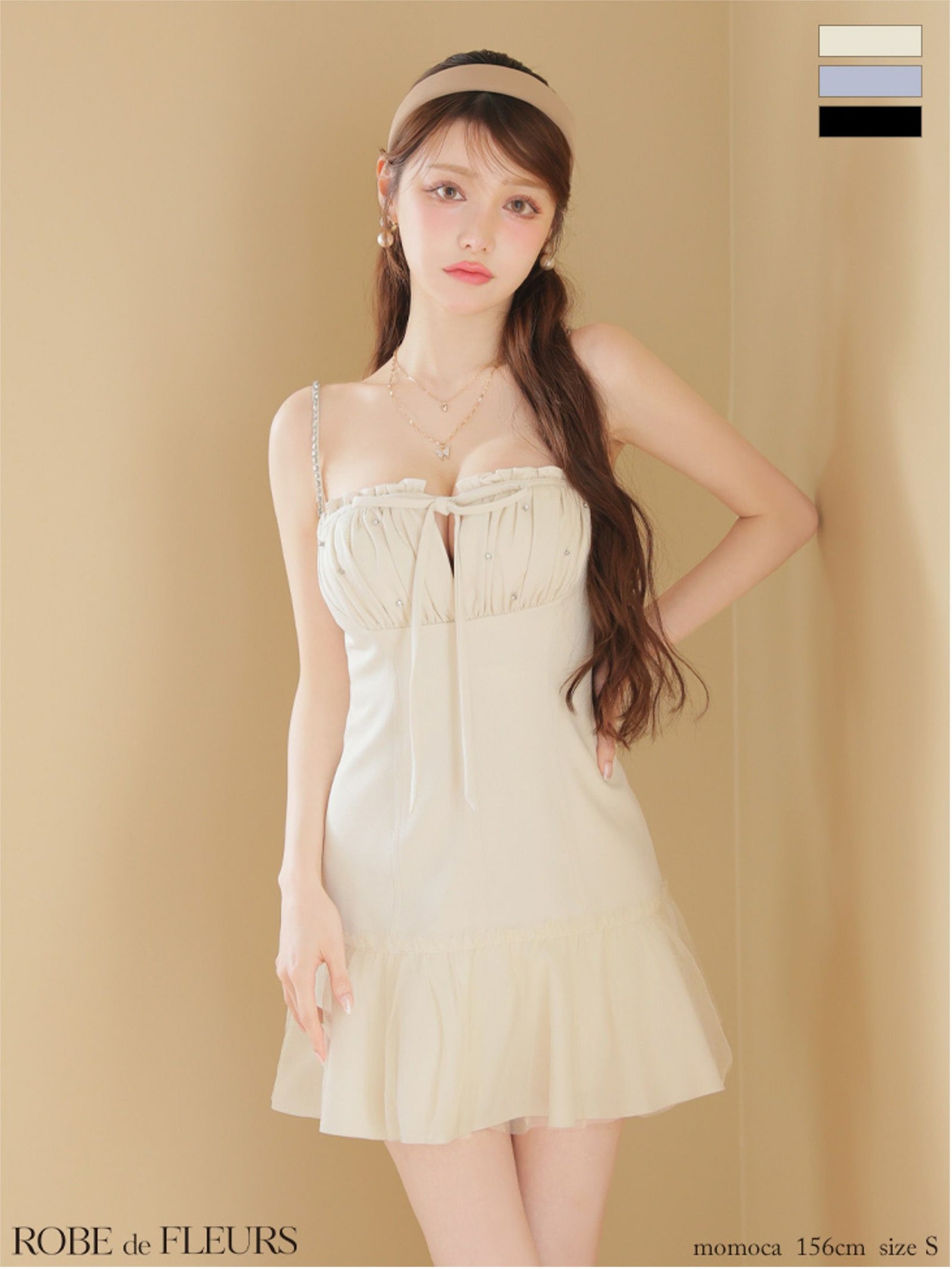 ROBE de FLEURS ローブドフルール バストカットリボンビジューミニキャバドレス fm4115-c