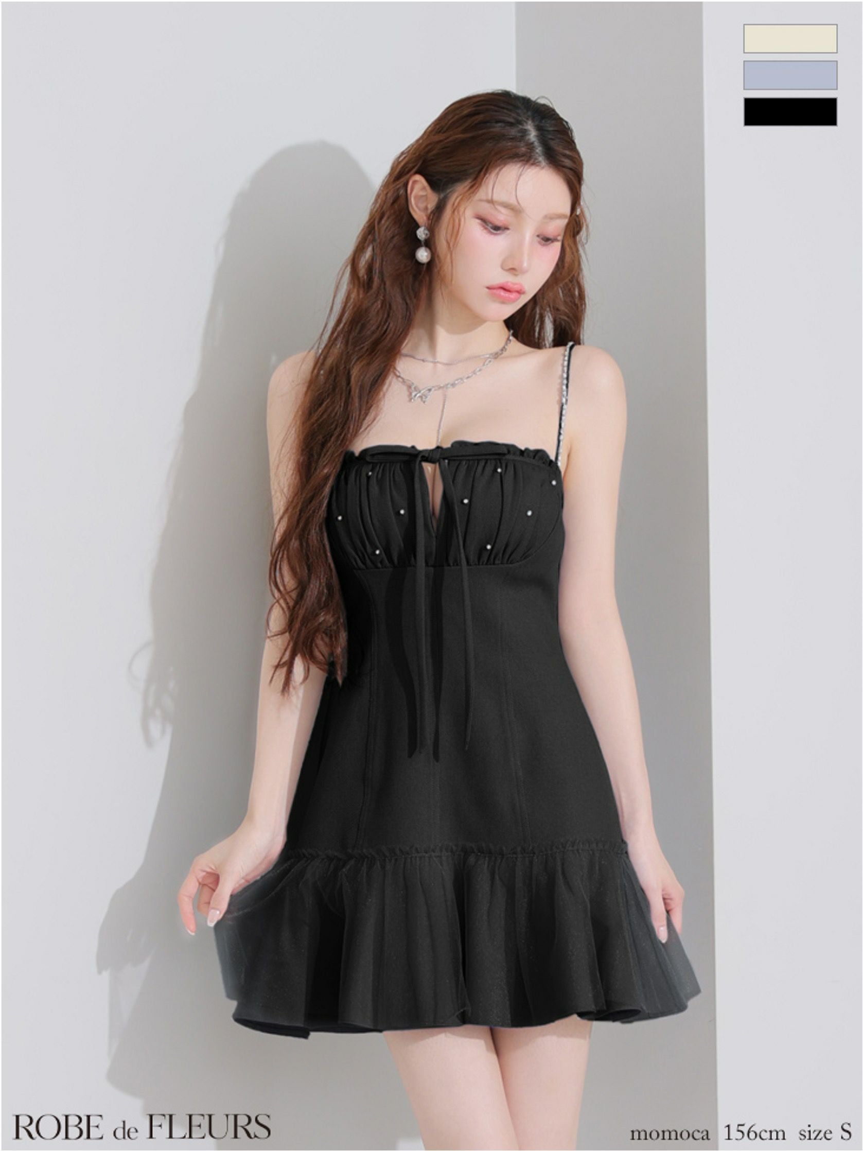ROBE de FLEURS ローブドフルール バストカットリボンビジューミニ